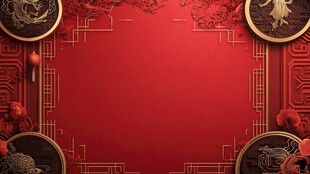 中式喜庆红底传统装饰图