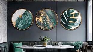 三幅叶形挂画装饰时尚餐厅