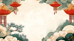 中式古风灯笼松云背景图