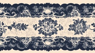 复古蓝白花卉花纹图案