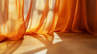 橙色纱帘洒下的光影之美