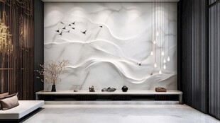 中式浮雕背景墙 雅致客厅风