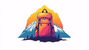 户外背包与壮丽雪山风景