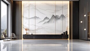 现代中式风山水背景墙空间