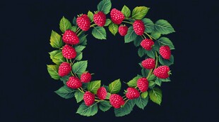 树莓绿叶花环装饰图