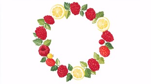 莓果柠檬花环水彩插画