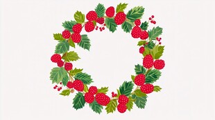 莓果绿叶花环插画