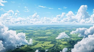 高空俯瞰绿野与云海奇景