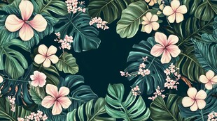 热带花卉绿叶背景图案