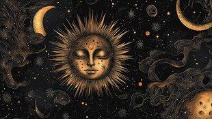 神秘太阳与星月梦幻插画