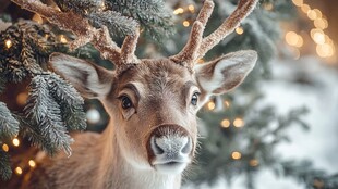 圣诞小鹿在闪烁灯光下