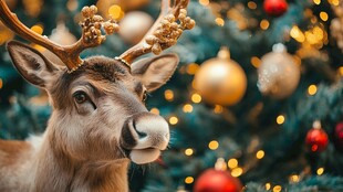 圣诞驯鹿与璀璨装饰树