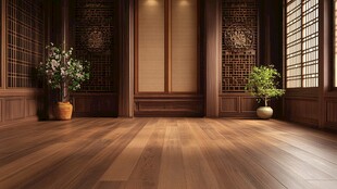 中式典雅室内空间木地板场景