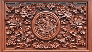 中式木雕牡丹龙凤精美图案