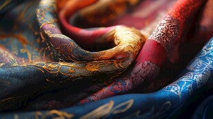 绚丽多彩的复古花纹丝绸