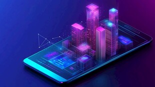 手机上的未来科技城市景观