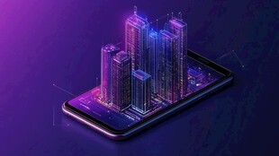 手机上的未来都市景观