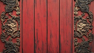 中式红木门上的精美铜饰