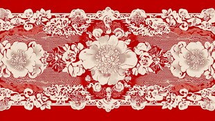 中式红色花卉蕾丝花纹图案