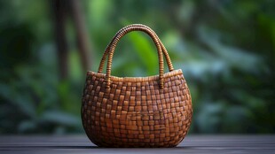 手工编织竹篮 自然风美感