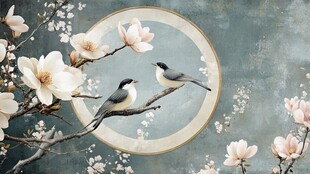 双鸟栖花图 中式雅致意境