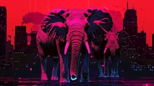 霓虹夜色下的奇幻大象