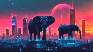 城市中的奇幻大象景观