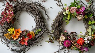 手工花卉藤编花环展示