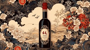 中式典雅风葡萄酒插画