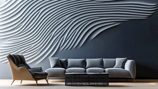现代简约波浪纹理客厅场景