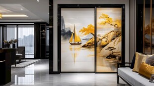 中式客厅艺术屏风装饰画