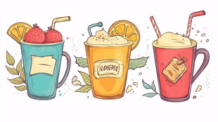 手绘多彩美味特色饮品图
