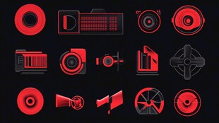 红色科技风多媒体图标集合