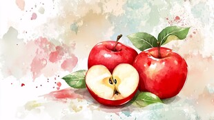 水彩风红苹果与切片展示