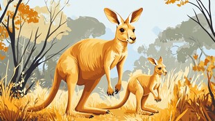 澳洲草原上的袋鼠母子