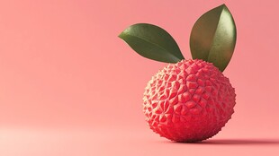 立体红荔枝配绿叶背景