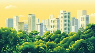 城市边缘的绿色森林景观