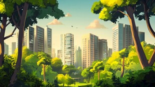 城市中的绿意盎然森林景观