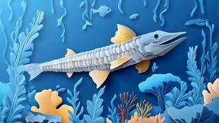 纸艺风深海梭鱼奇幻场景