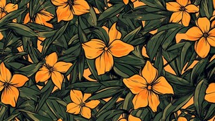 橙花绿叶无缝图案背景