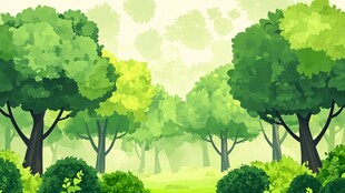 清新绿意森林风景插画