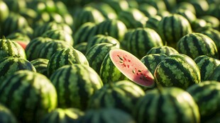 一片西瓜堆中的切开西瓜