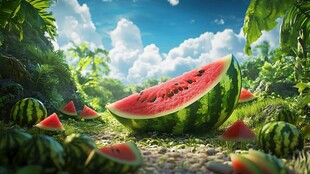 夏日丛林中的清甜大西瓜