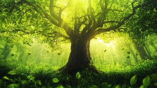 梦幻森林中的参天发光巨树