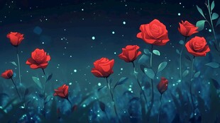夜空中绽放的浪漫红玫瑰