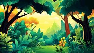 梦幻丛林自然风光插画