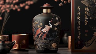 中式典雅鹤纹陶瓷酒瓶
