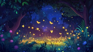 梦幻夏夜萤火森林图景