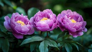 三朵娇艳的紫色牡丹花