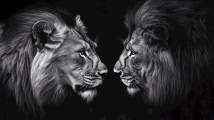 双狮对视 尽显王者霸气